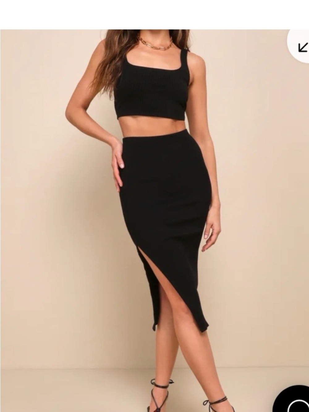 Lulu's Black Ribbed Midi Skirt Set